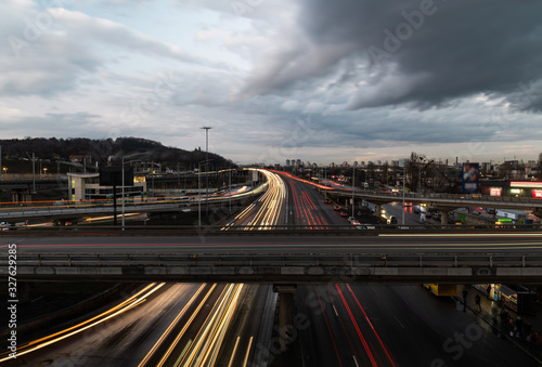 Traffic in city in twilight