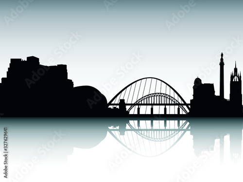 Vector Illustration of the Panoramic Silhouette Skyline of Newcastle United Kingdom