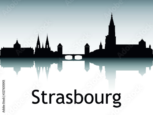 Vector Illustration of the Panoramic Silhouette Skyline of Strasbourg France