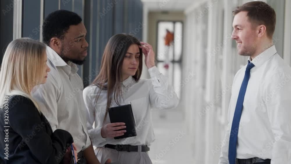 new employee dating in the hall of a business center new employee dating in the hall of a business center