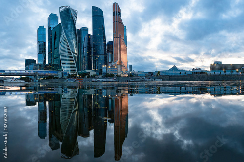 Moscow. Russia. Business district "Moscow City". Moscow International Business Center. Krasnopresnenskaya embankment. The capital of Russia on a background of blue sky. Russian architecture.