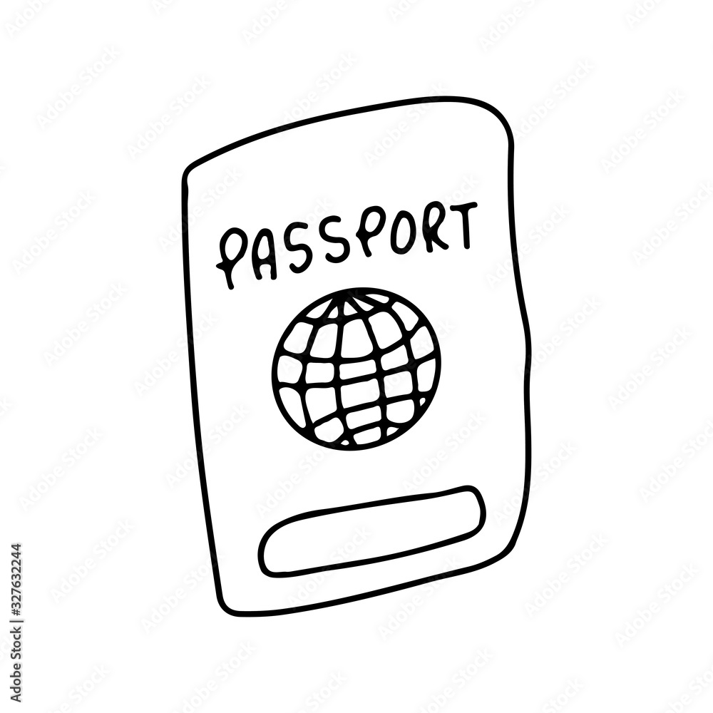 Doodle style passport on an isolated white background. Travel document. Stock vector illustration Doodle style passport on an isolated white background. Travel document. Stock vector illustration