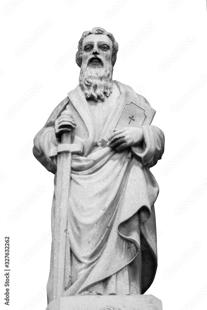Antique statue of St. Paul with sword as symbol of human spiritual struggle