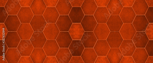 Fire red modern tile mirror made of hexagon tiles texture background banner panorama 