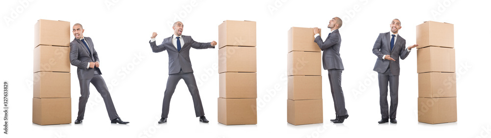 Businessman with box isolated on the white Businessman with box isolated on the white