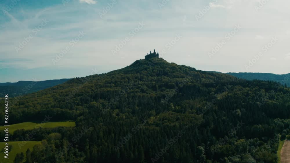 Drone flying towards castle on a hill Drone flying towards castle on a hill