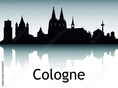 Vector Illustration of Panoramic Silhouette Skyline of Cologne Germany