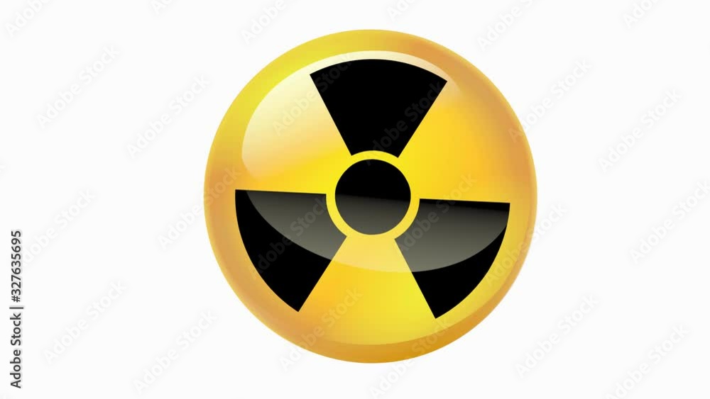 Boule de cristal avec le symbole radioactif tournant (détouré sur fond blanc, avec transparence et couche alpha)