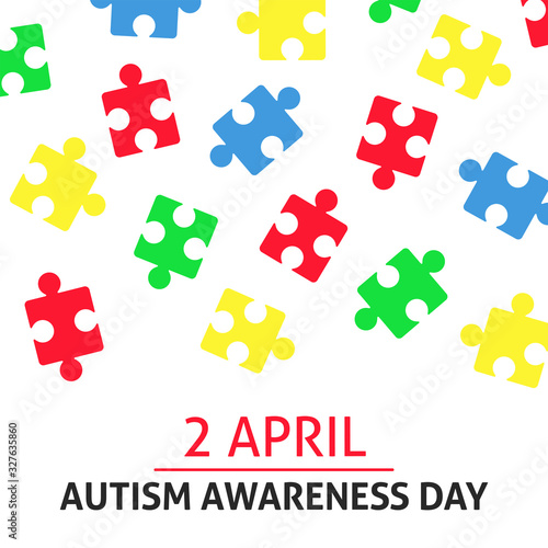 A square vector image with  puzzle elements for the autism awareness day. A template for a medicine flyer poster card design 