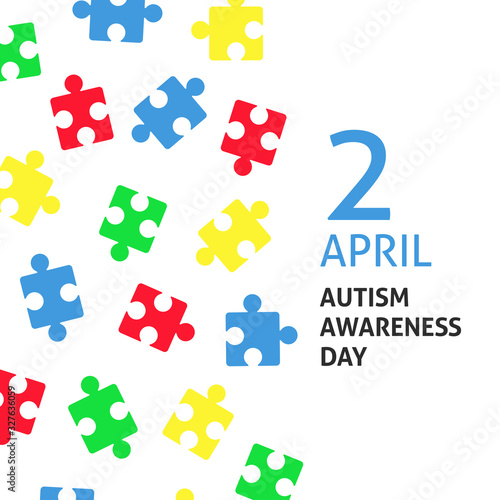 A square vector image with  puzzle elements for the autism awareness day. A template for a medicine flyer poster card design 