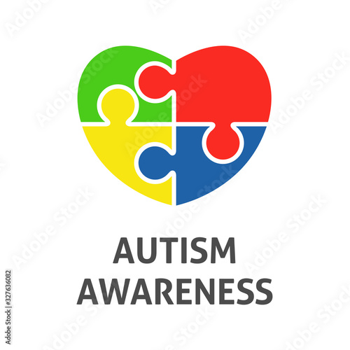 A square vector image with a heart of puzzle elements for the autism awareness day. A template for a medicine flyer poster card design 