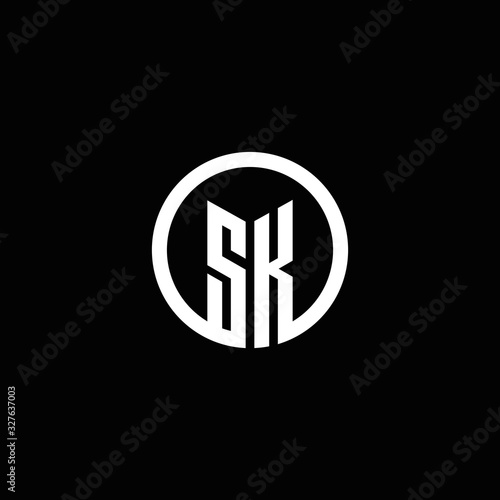 SK monogram logo isolated with a rotating circle