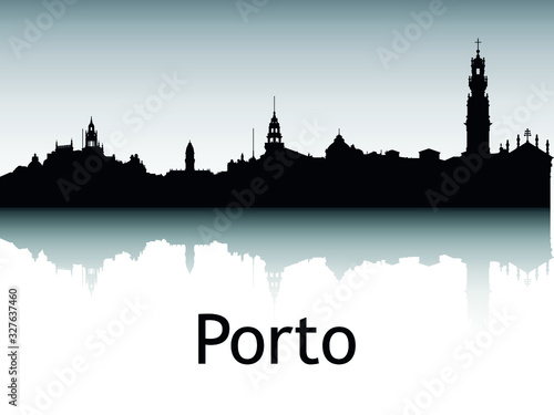 Vector Illustration of Panoramic Silhouette Skyline of Porto Portugal