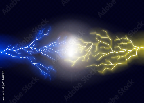 Realistic 3d Detailed Forces Gold and Blue Light. Vector