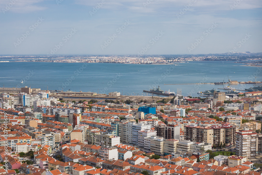Aerial view of Almada municipality near Lisbon, Portugal