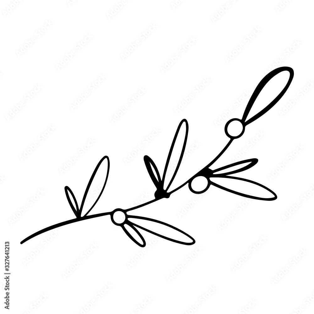 Sprig with berries and semicircular leaves for Easter holiday outline doodle cute digital art. Print for banners, cards, posters, advertising, wrapping paper, coloring books for children and adults.