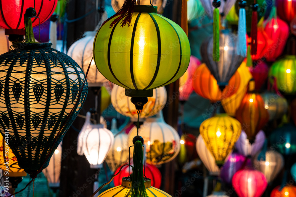 Traditional Vietnamese Colorful Lanterns at Night on the Streets of Hoi An, Vietnam