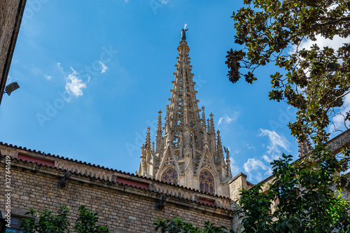 The cathedral of Barcelona in the gothic quarter, Catalonia, Spain.