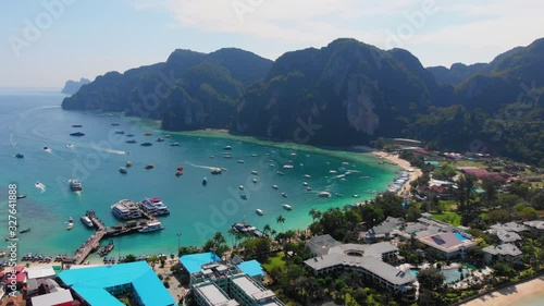 Aerial view to Ao Tonsai pier in Koh Phi phi island, Thailand photo
