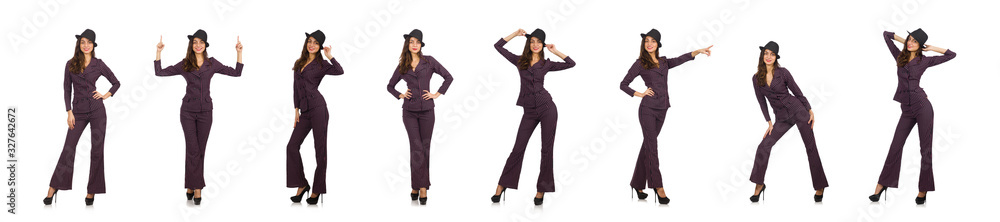 Woman wearing striped costume isolated on white Woman wearing striped costume isolated on white