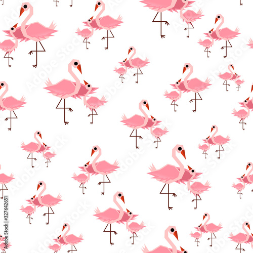 Mommy and baby flamingo pattern for kids. Seamless fabric print.Cute animals. - illustration