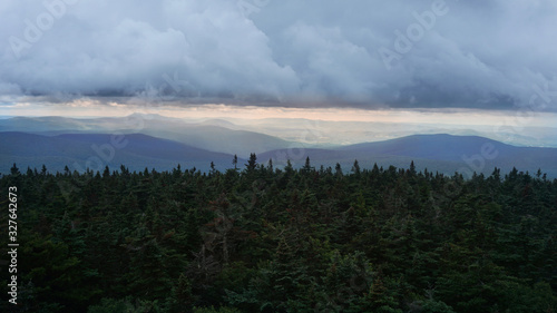 A scenic overcast view of the Green Mountains from the Long Trail in Vermont.