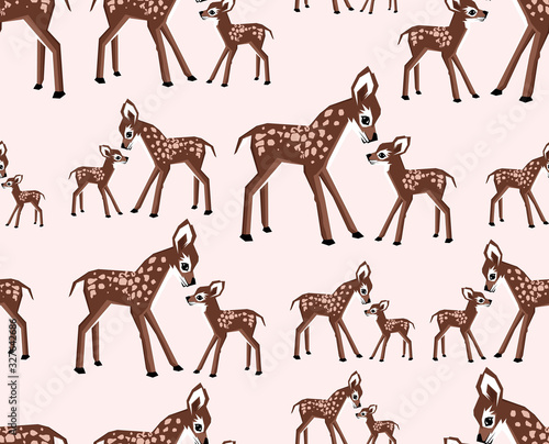 Seamless Cute Animals. Baby Deer Background. Animals Print. - illustration.