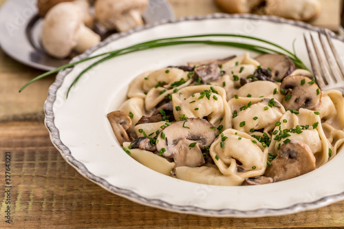 Four cheese capelettis with forest mushroom sauce