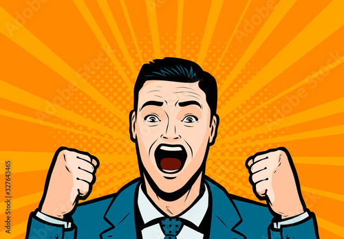 Screaming businessman. Retro comic pop art vector illustration