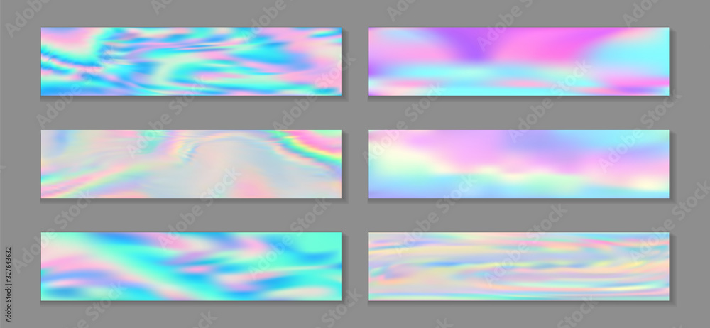 Holographic creative banner horizontal fluid gradient mermaid backgrounds vector collection. 