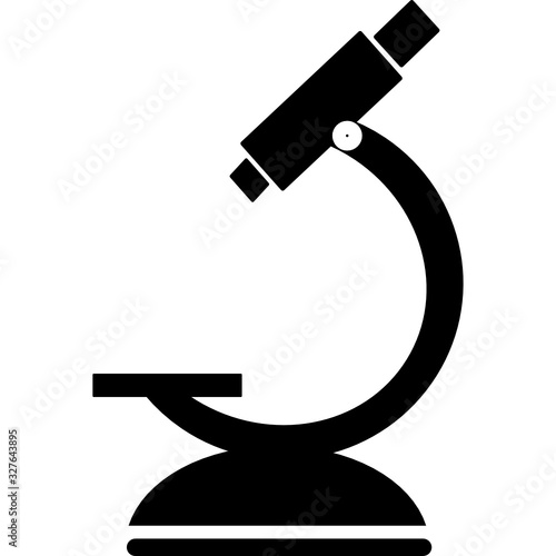 Microscope icon. Symbol of science, chemistry, pharmaceutical instrument, microbiology magnifying tool. Microscope flat style for graphic design template. Suitable for logo, web site, UI, mobile app. 