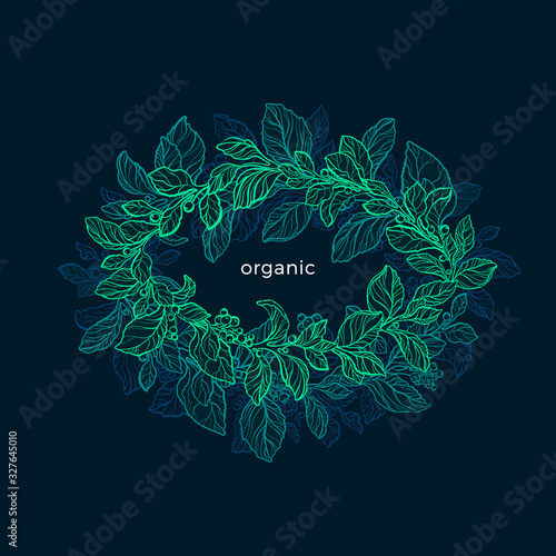 Nature circle frame. Vector green organic foliage