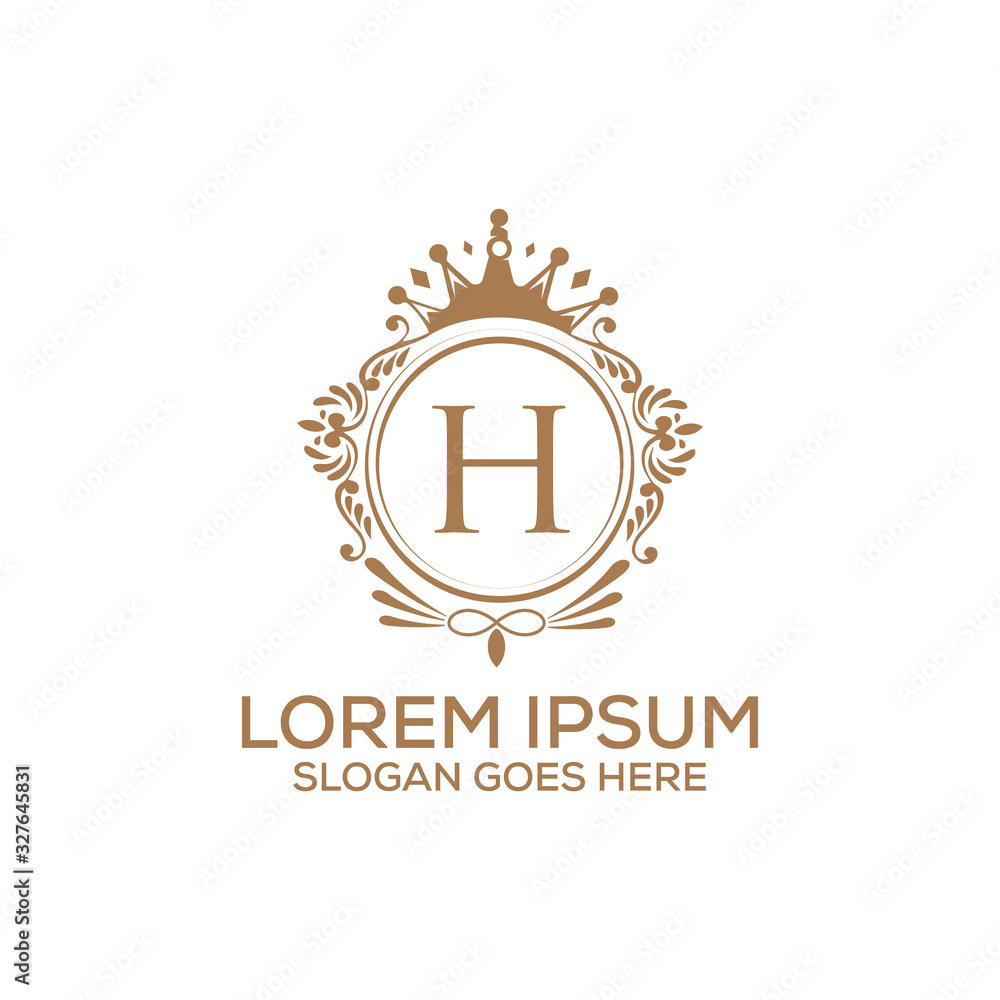 Fototapeta premium Decorative luxury H letter logo design template vector eps