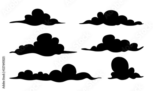 Set of black silhouette cloud on white background. Vector illustration