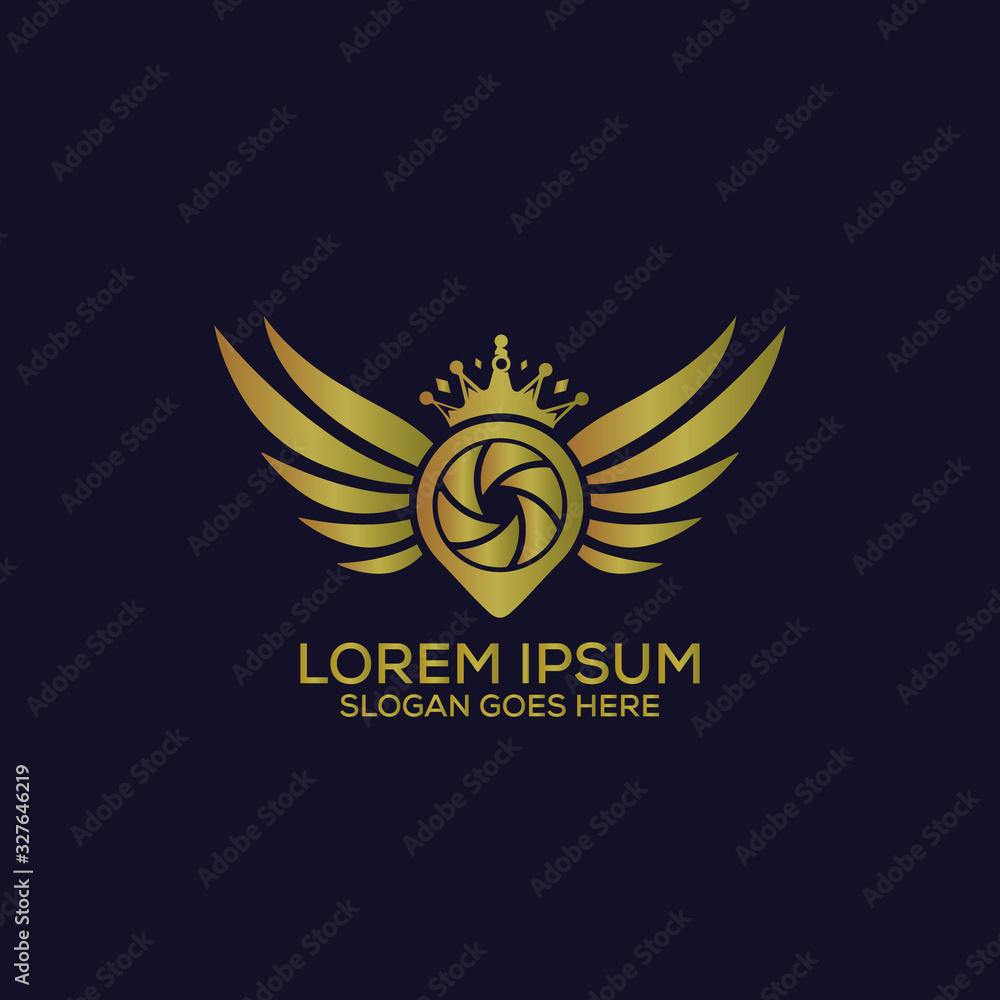 Wings camera pin logo design template vector eps Wings camera pin logo design template vector eps