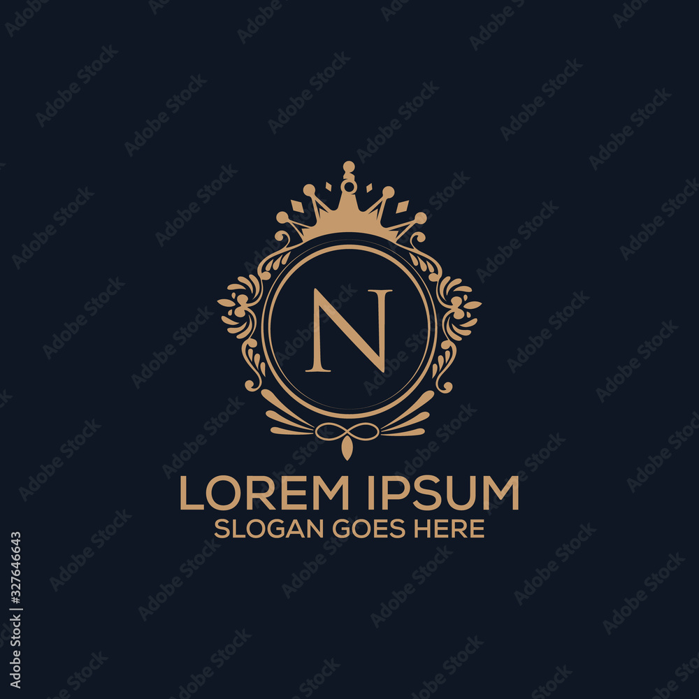 Decorative luxury N letter logo design template vector eps 