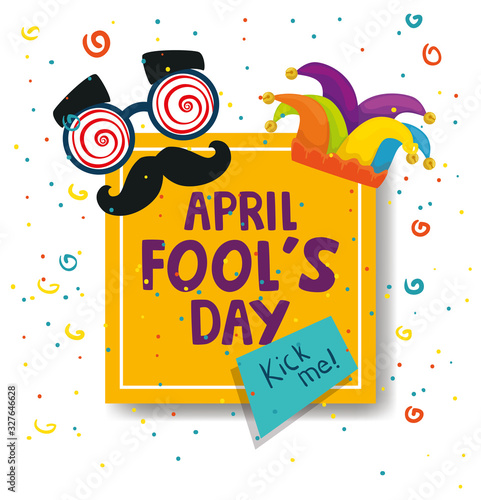 april fools day with crazy mask and decoration vector illustration design