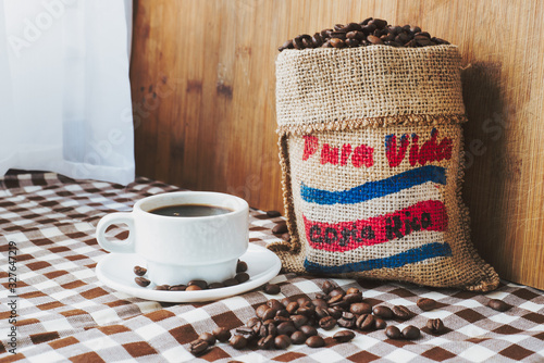 Costa Rican coffee inside a mini sack
