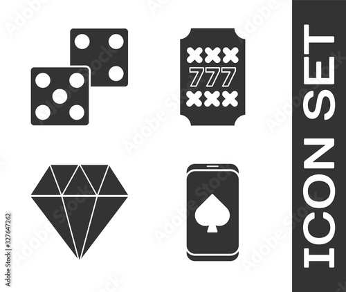 Set Online poker table game, Game dice, Diamond and Slot machine with lucky sevens jackpot icon. Vector