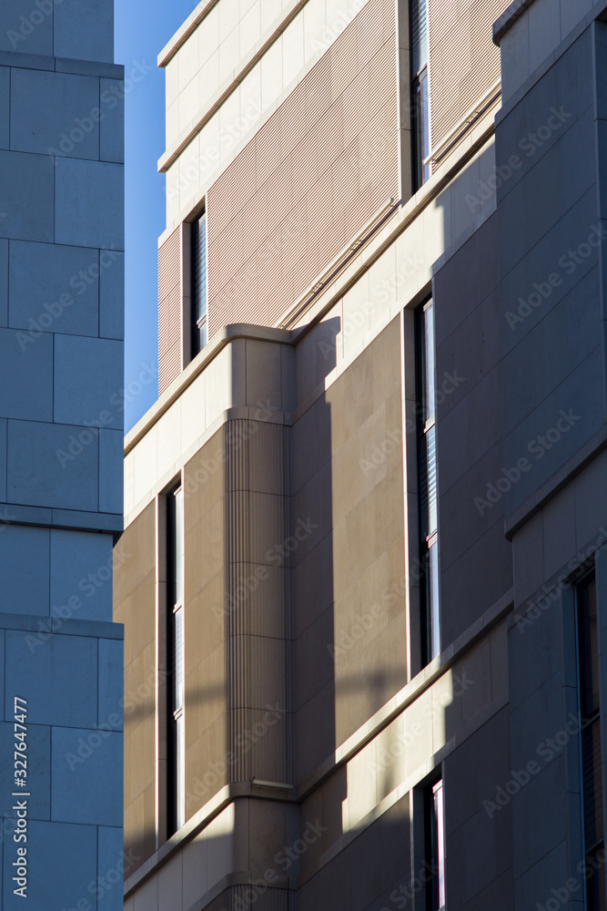 The gray building. Geometric figures. The gray building. Geometric figures.