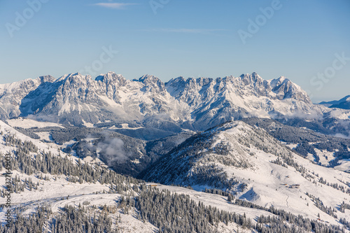 Snow Montains in Tyrol, Austria. Wilder Kaiser, Kaisergebirge Mountain View in Winter