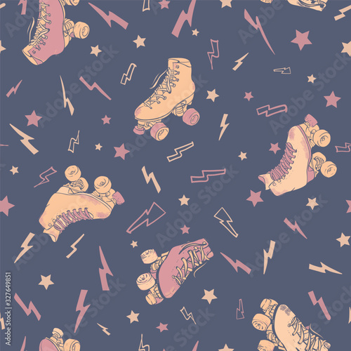 Vector Electric Roller Skating in Retro Colors seamless pattern background.