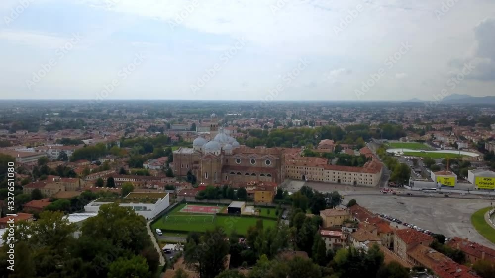 Wide view of St. Anthony of Padua Basilica in Italy, Aerial rising pedestal shot Wide view of St. Anthony of Padua Basilica in Italy, Aerial rising pedestal shot