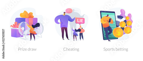 Lottery awards raffle, unfair victory and fraud, internet gambling problem icons set. Prize draw, cheating, sports betting metaphors. Vector isolated concept metaphor illustrations © Visual Generation