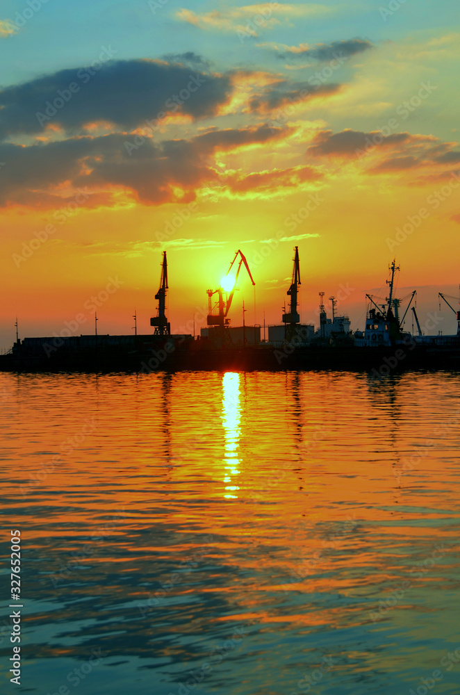 sunset, port, sea, calm