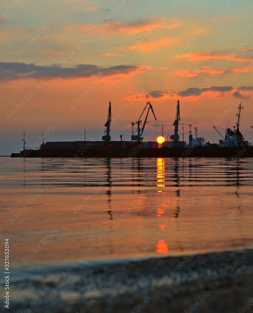 sunset, port, sea, calm, 