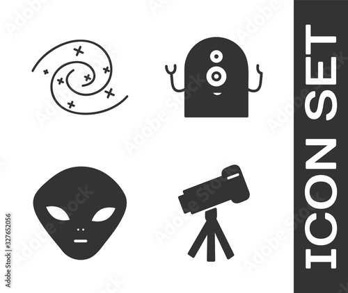 Set Telescope, Black hole, Alien and Alien icon. Vector