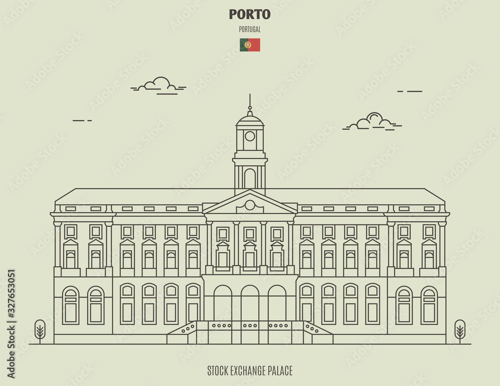 Stock Exchange Palace in Porto, Portugal. Landmark icon