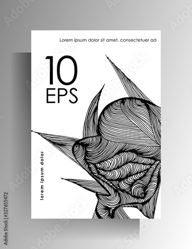 Cover design for book, magazine, catalog brochure. Black and white graphic elements are manually drawn. Vector 10 EPS.