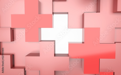 Medical image. Crosses are red. White background. 3D-rendering